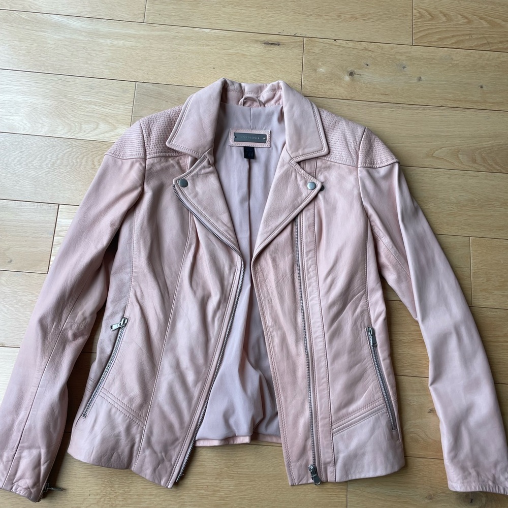 Danier Pink Leather Moto Jacket.